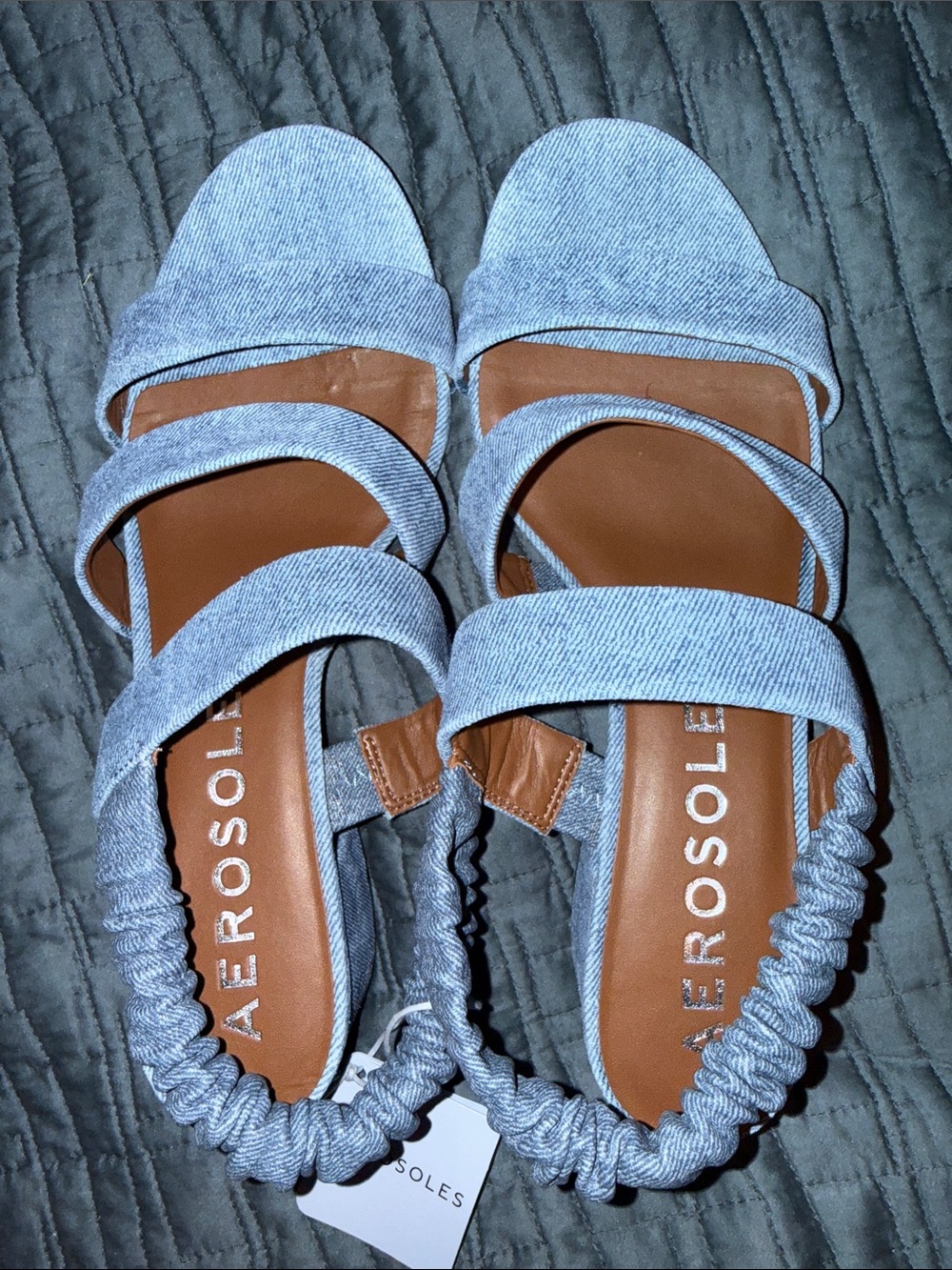 AEROSOLES Denim Triple-Strap Sandals 12 Wide NWT